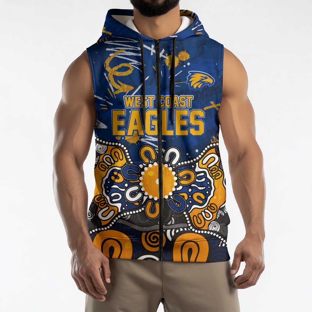 Personalized West Coast Eagles Sleeveless Zip Hoodie Aboriginal Dot Painting Graffiti Style