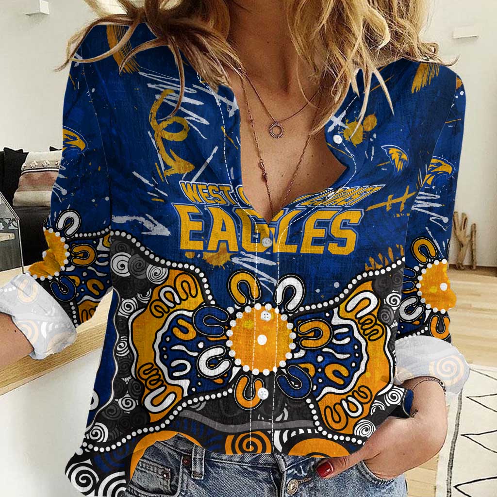 Personalized West Coast Eagles Women Casual Shirt Aboriginal Dot Painting Graffiti Style