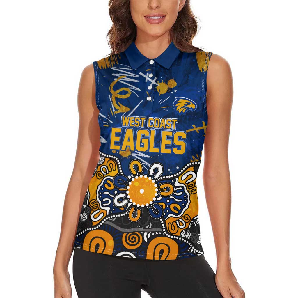 Personalized West Coast Eagles Women Sleeveless Polo Shirt Aboriginal Dot Painting Graffiti Style