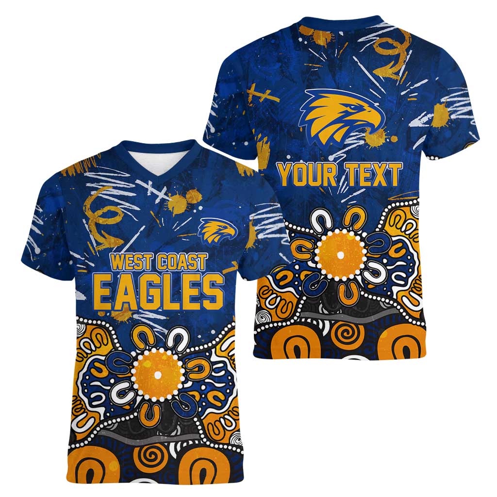 Personalized West Coast Eagles Women V-Neck T-Shirt Aboriginal Dot Painting Graffiti Style
