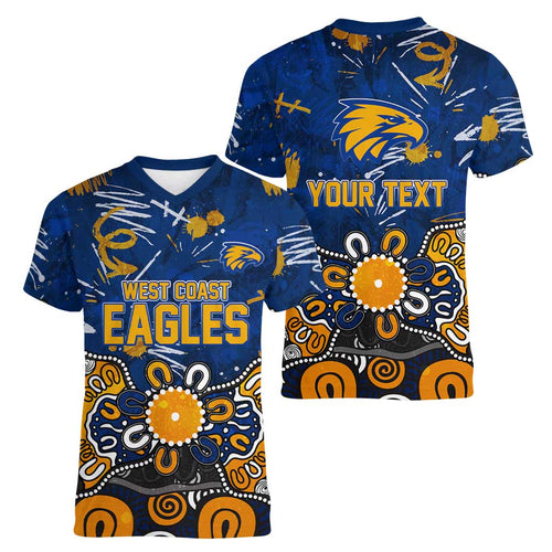 Personalized West Coast Eagles Women V-Neck T-Shirt Aboriginal Dot Painting Graffiti Style