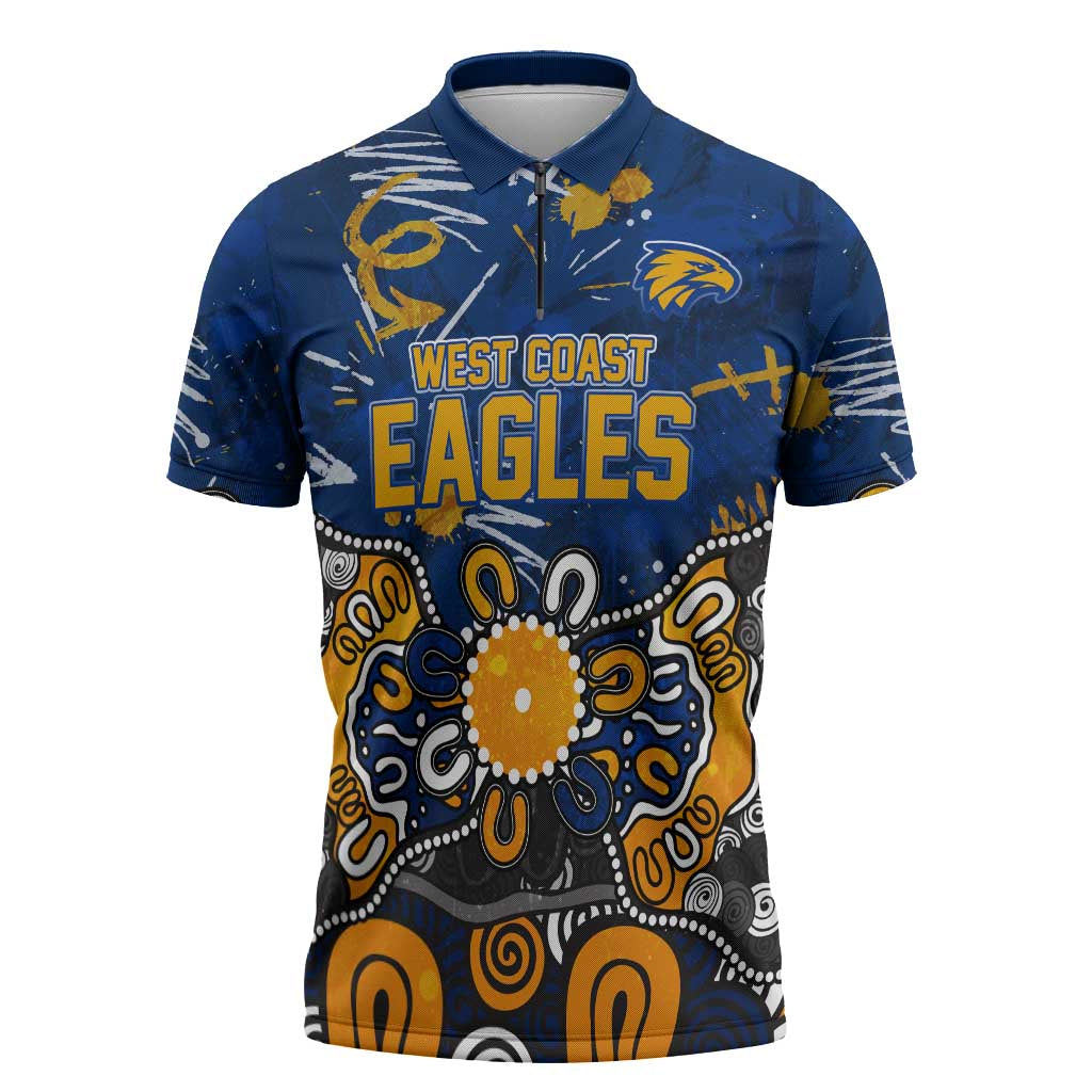 Personalized West Coast Eagles Zipper Polo Shirt Aboriginal Dot Painting Graffiti Style
