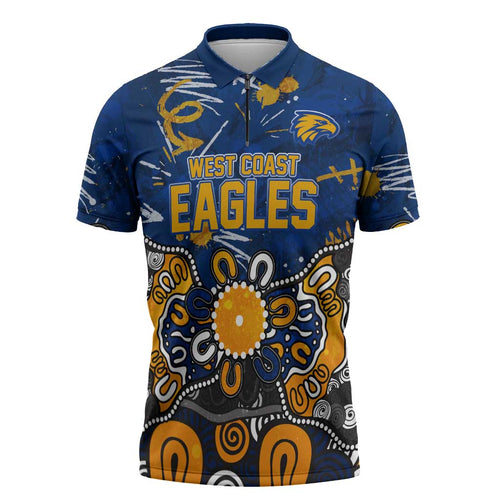 Personalized West Coast Eagles Zipper Polo Shirt Aboriginal Dot Painting Graffiti Style