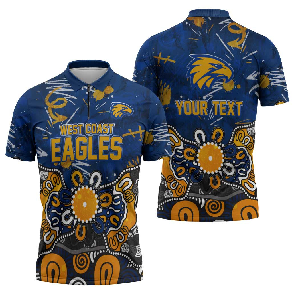Personalized West Coast Eagles Zipper Polo Shirt Aboriginal Dot Painting Graffiti Style