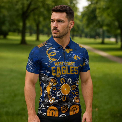 Personalized West Coast Eagles Zipper Polo Shirt Aboriginal Dot Painting Graffiti Style
