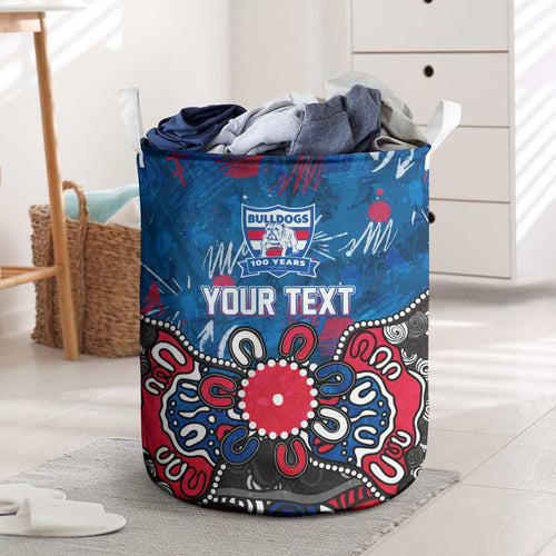 Personalized Western Bulldogs 100 Years Anniversary Laundry Basket Aboriginal Dot Painting Graffiti Style