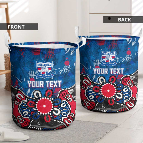 Personalized Western Bulldogs 100 Years Anniversary Laundry Basket Aboriginal Dot Painting Graffiti Style