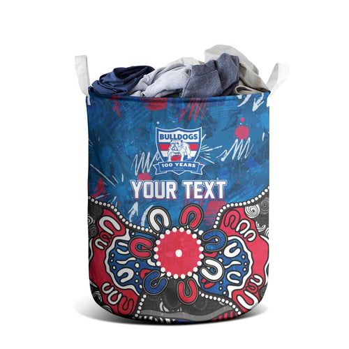 Personalized Western Bulldogs 100 Years Anniversary Laundry Basket Aboriginal Dot Painting Graffiti Style