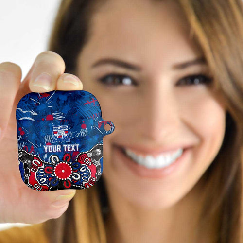 Personalized Western Bulldogs 100 Years Anniversary AirPods Case Aboriginal Dot Painting Graffiti Style