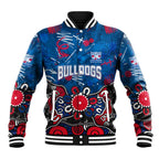 Personalized Western Bulldogs 100 Years Anniversary Baseball Jacket Aboriginal Dot Painting Graffiti Style