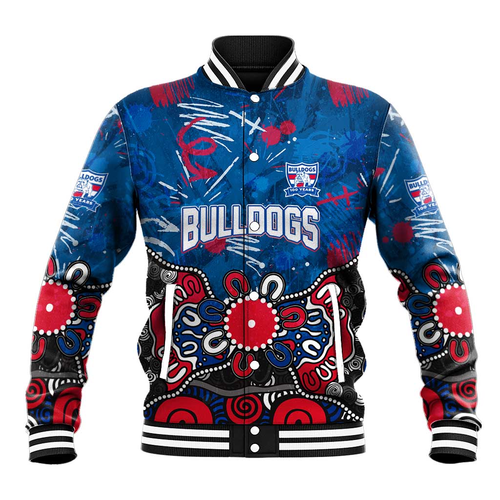 Personalized Western Bulldogs 100 Years Anniversary Baseball Jacket Aboriginal Dot Painting Graffiti Style