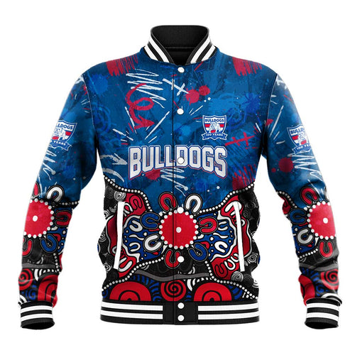 Personalized Western Bulldogs 100 Years Anniversary Baseball Jacket Aboriginal Dot Painting Graffiti Style