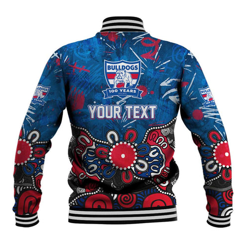 Personalized Western Bulldogs 100 Years Anniversary Baseball Jacket Aboriginal Dot Painting Graffiti Style