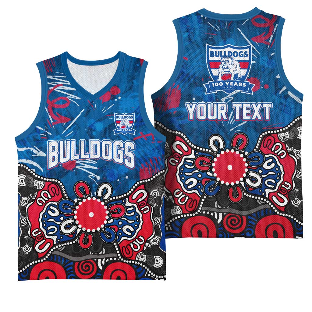 Personalized Western Bulldogs 100 Years Anniversary Basketball Jersey Aboriginal Dot Painting Graffiti Style