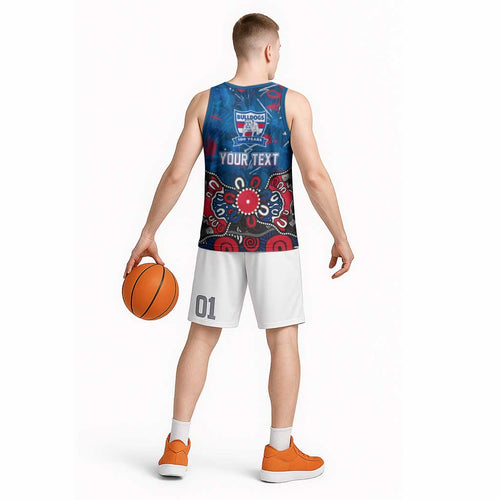 Personalized Western Bulldogs 100 Years Anniversary Basketball Jersey Aboriginal Dot Painting Graffiti Style