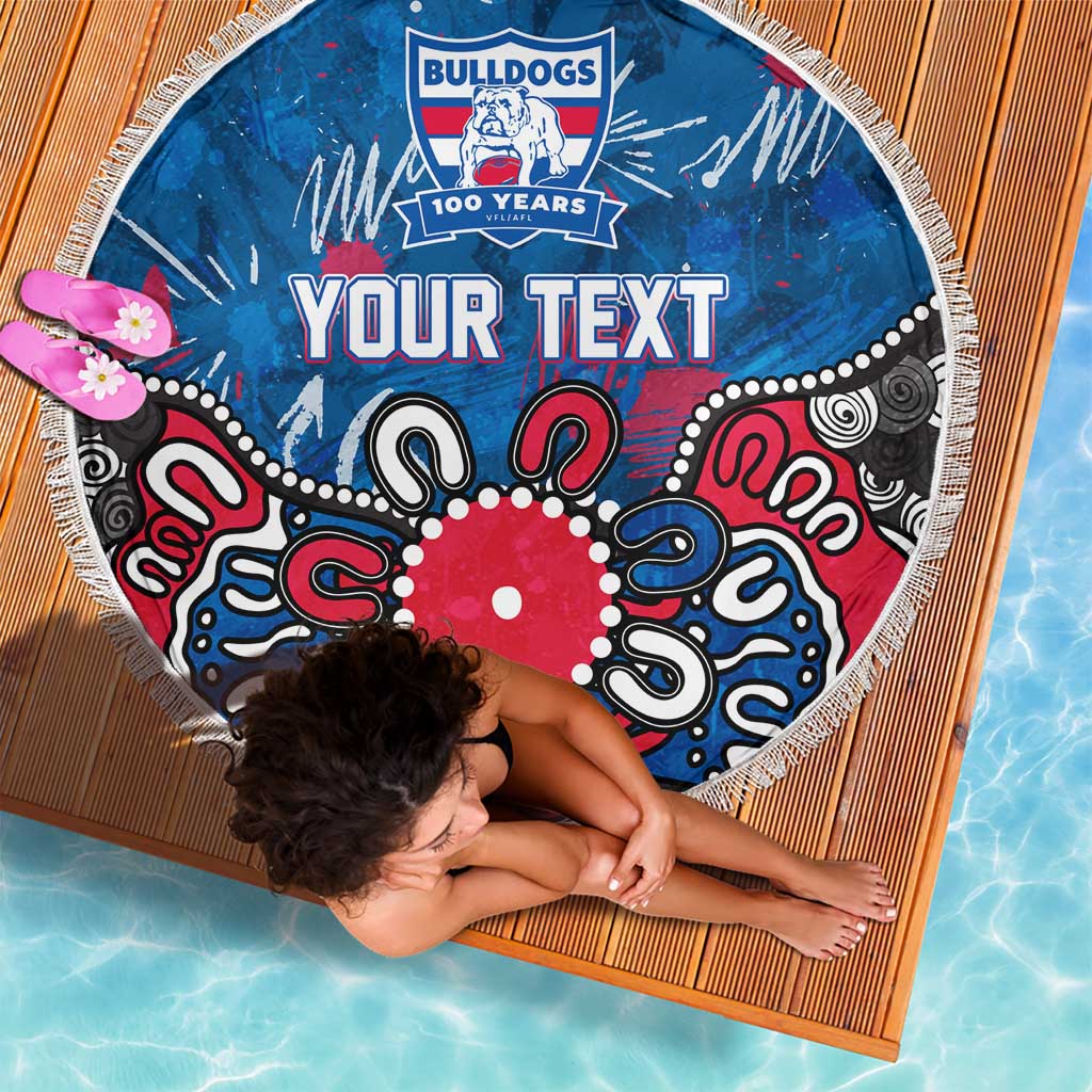 Personalized Western Bulldogs 100 Years Anniversary Beach Blanket Aboriginal Dot Painting Graffiti Style