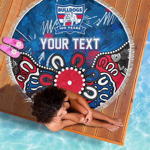 Personalized Western Bulldogs 100 Years Anniversary Beach Blanket Aboriginal Dot Painting Graffiti Style