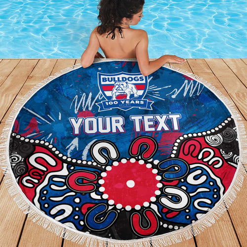 Personalized Western Bulldogs 100 Years Anniversary Beach Blanket Aboriginal Dot Painting Graffiti Style