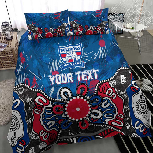 Personalized Western Bulldogs 100 Years Anniversary Bedding Set Aboriginal Dot Painting Graffiti Style