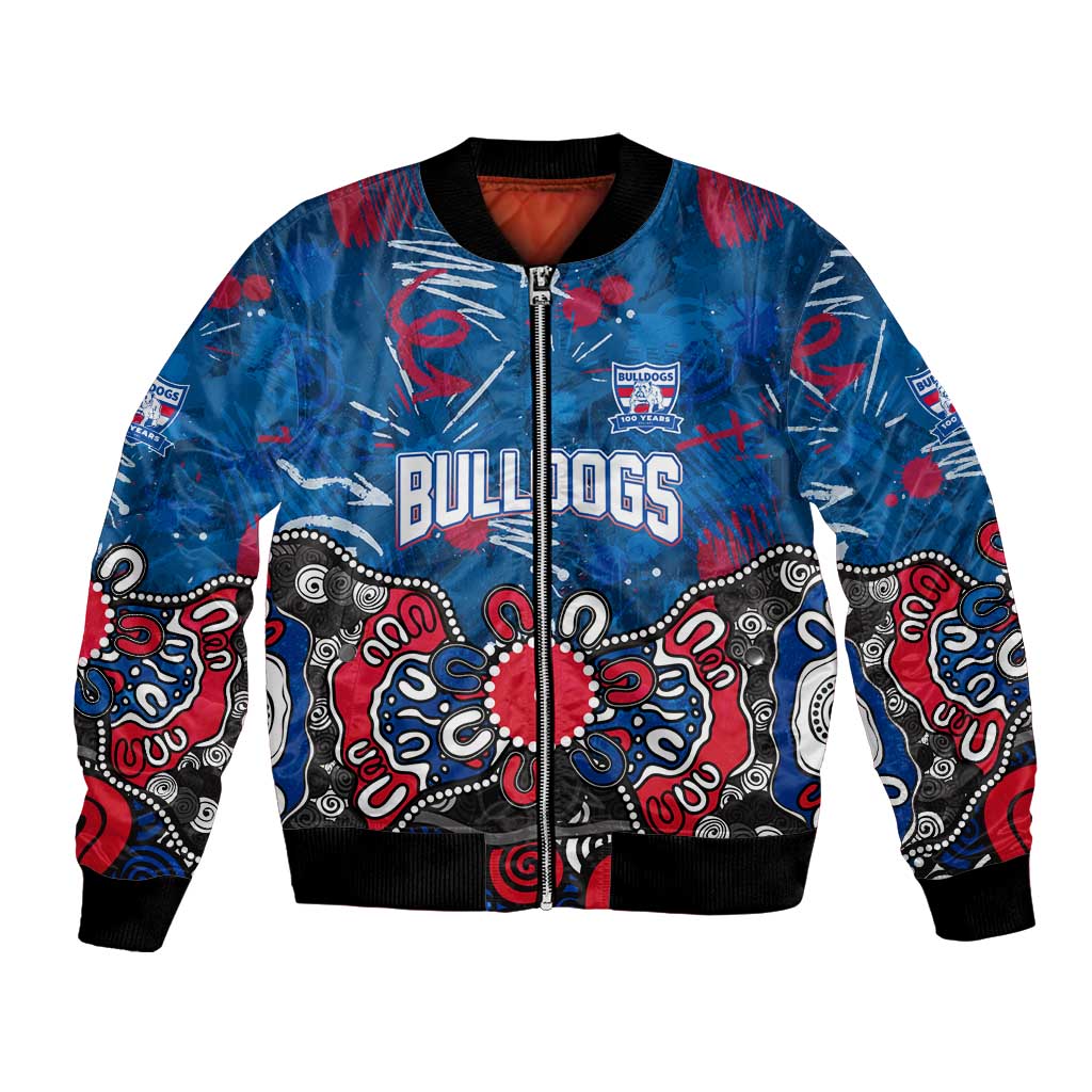 Personalized Western Bulldogs 100 Years Anniversary Bomber Jacket Aboriginal Dot Painting Graffiti Style