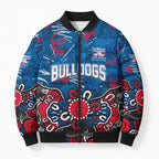 Personalized Western Bulldogs 100 Years Anniversary Bomber Puffer Jacket Aboriginal Dot Painting Graffiti Style