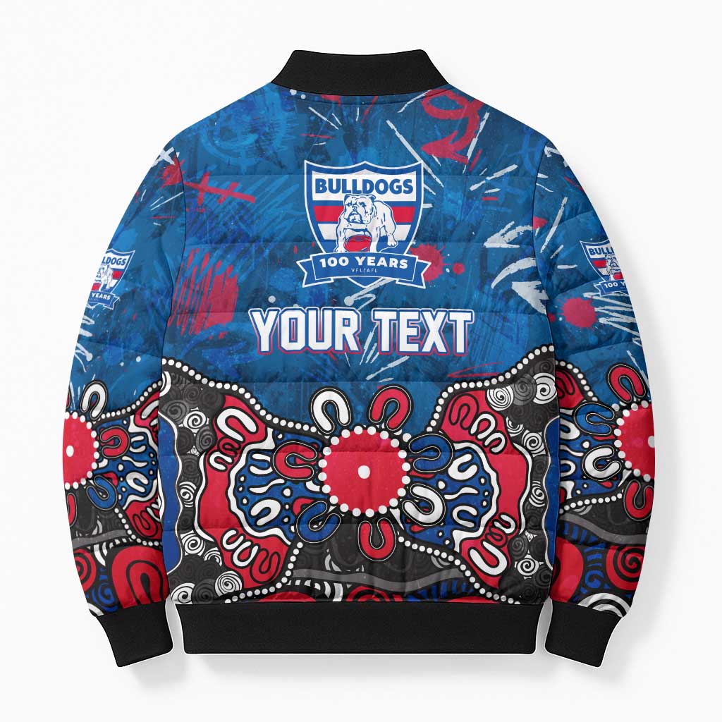 Personalized Western Bulldogs 100 Years Anniversary Bomber Puffer Jacket Aboriginal Dot Painting Graffiti Style