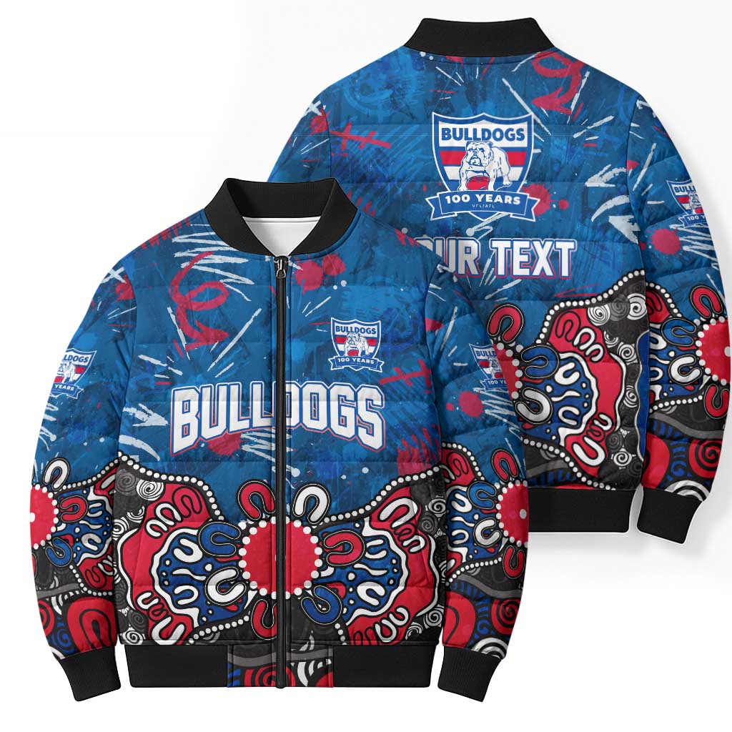 Personalized Western Bulldogs 100 Years Anniversary Bomber Puffer Jacket Aboriginal Dot Painting Graffiti Style