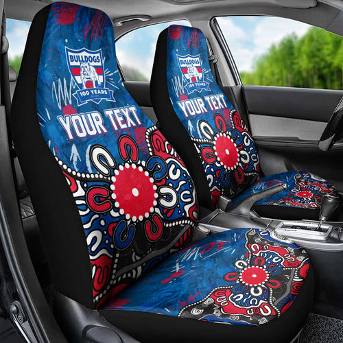 Personalized Western Bulldogs 100 Years Anniversary Car Seat Cover Aboriginal Dot Painting Graffiti Style