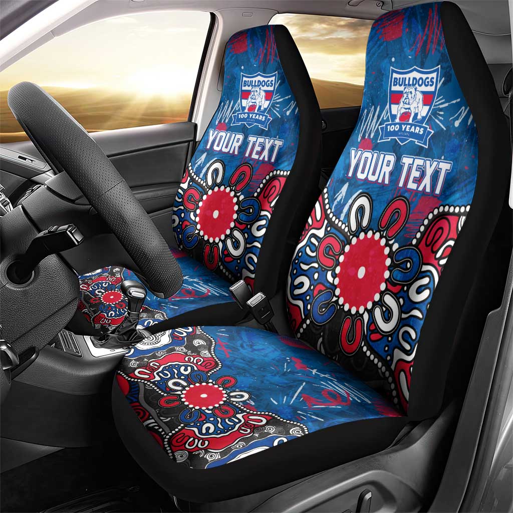 Personalized Western Bulldogs 100 Years Anniversary Car Seat Cover Aboriginal Dot Painting Graffiti Style