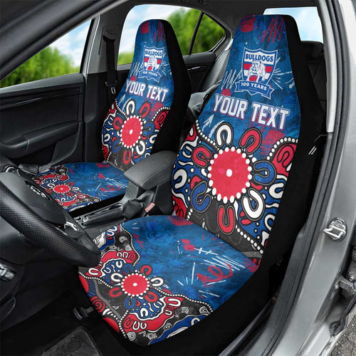 Personalized Western Bulldogs 100 Years Anniversary Car Seat Cover Aboriginal Dot Painting Graffiti Style