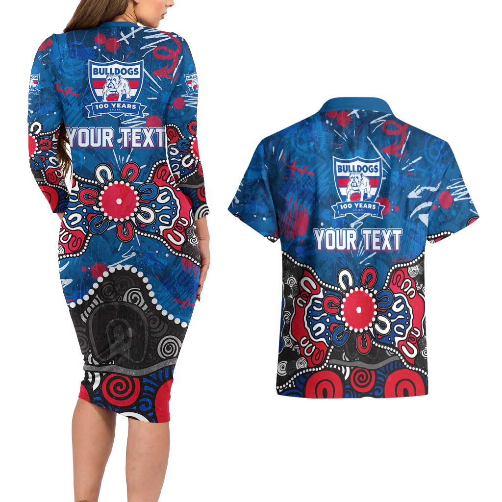 Personalized Western Bulldogs 100 Years Anniversary Couples Matching Long Sleeve Bodycon Dress and Hawaiian Shirt Aboriginal Dot Painting Graffiti Style