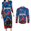 Personalized Western Bulldogs 100 Years Anniversary Couples Matching Long Sleeve Bodycon Dress and Long Sleeve Button Shirt Aboriginal Dot Painting Graffiti Style
