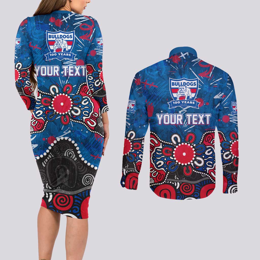 Personalized Western Bulldogs 100 Years Anniversary Couples Matching Long Sleeve Bodycon Dress and Long Sleeve Button Shirt Aboriginal Dot Painting Graffiti Style