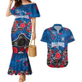 Personalized Western Bulldogs 100 Years Anniversary Couples Matching Mermaid Dress and Hawaiian Shirt Aboriginal Dot Painting Graffiti Style