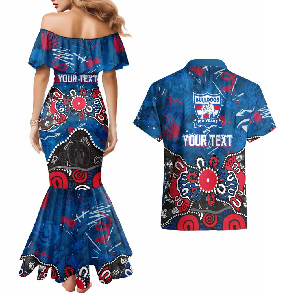 Personalized Western Bulldogs 100 Years Anniversary Couples Matching Mermaid Dress and Hawaiian Shirt Aboriginal Dot Painting Graffiti Style