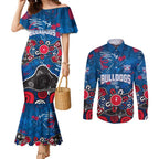 Personalized Western Bulldogs 100 Years Anniversary Couples Matching Mermaid Dress and Long Sleeve Button Shirt Aboriginal Dot Painting Graffiti Style