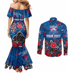 Personalized Western Bulldogs 100 Years Anniversary Couples Matching Mermaid Dress and Long Sleeve Button Shirt Aboriginal Dot Painting Graffiti Style