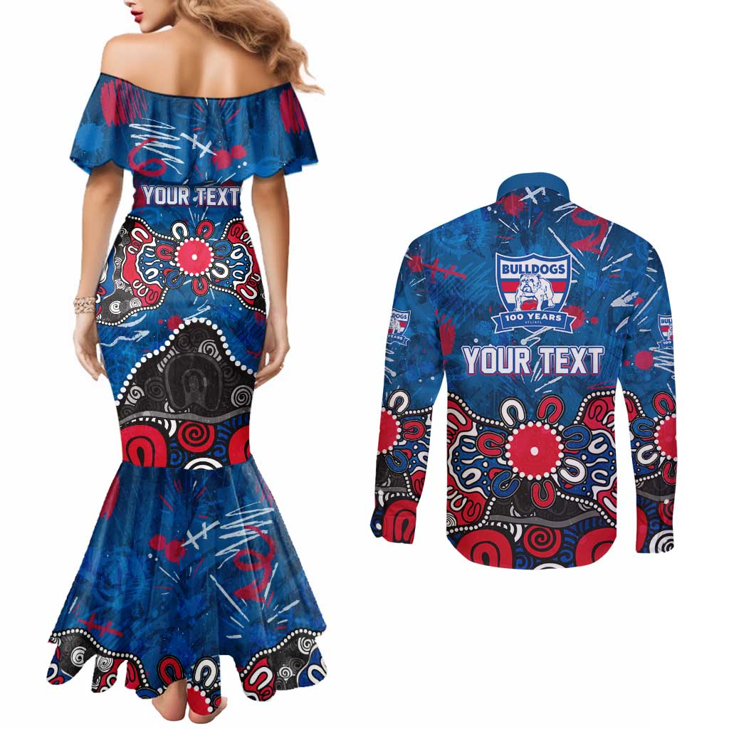 Personalized Western Bulldogs 100 Years Anniversary Couples Matching Mermaid Dress and Long Sleeve Button Shirt Aboriginal Dot Painting Graffiti Style