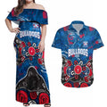 Personalized Western Bulldogs 100 Years Anniversary Couples Matching Off Shoulder Maxi Dress and Hawaiian Shirt Aboriginal Dot Painting Graffiti Style