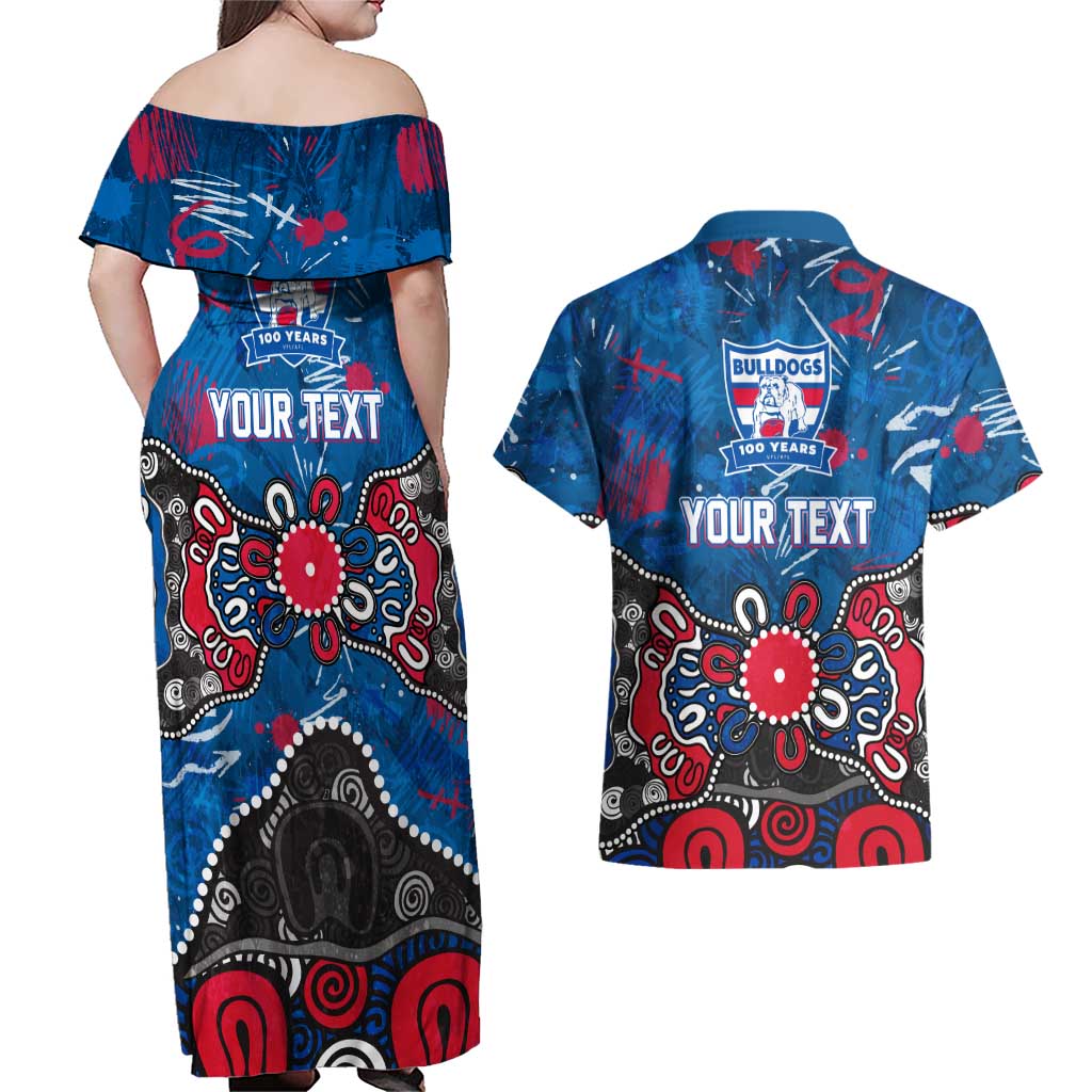Personalized Western Bulldogs 100 Years Anniversary Couples Matching Off Shoulder Maxi Dress and Hawaiian Shirt Aboriginal Dot Painting Graffiti Style