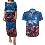 Personalized Western Bulldogs 100 Years Anniversary Couples Matching Puletasi and Hawaiian Shirt Aboriginal Dot Painting Graffiti Style