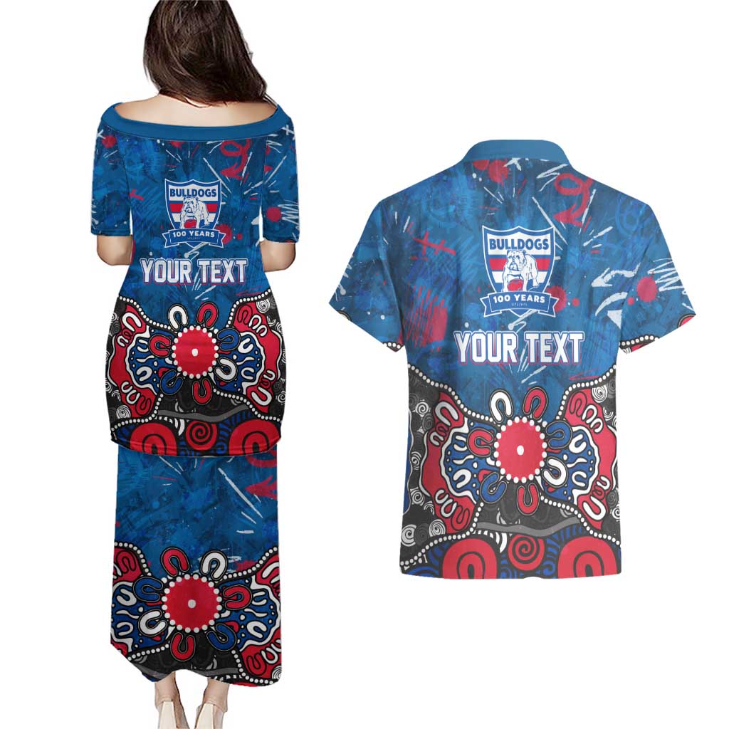 Personalized Western Bulldogs 100 Years Anniversary Couples Matching Puletasi and Hawaiian Shirt Aboriginal Dot Painting Graffiti Style