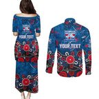 Personalized Western Bulldogs 100 Years Anniversary Couples Matching Puletasi and Long Sleeve Button Shirt Aboriginal Dot Painting Graffiti Style
