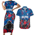 Personalized Western Bulldogs 100 Years Anniversary Couples Matching Short Sleeve Bodycon Dress and Hawaiian Shirt Aboriginal Dot Painting Graffiti Style