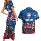 Personalized Western Bulldogs 100 Years Anniversary Couples Matching Short Sleeve Bodycon Dress and Hawaiian Shirt Aboriginal Dot Painting Graffiti Style