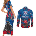 Personalized Western Bulldogs 100 Years Anniversary Couples Matching Short Sleeve Bodycon Dress and Long Sleeve Button Shirt Aboriginal Dot Painting Graffiti Style