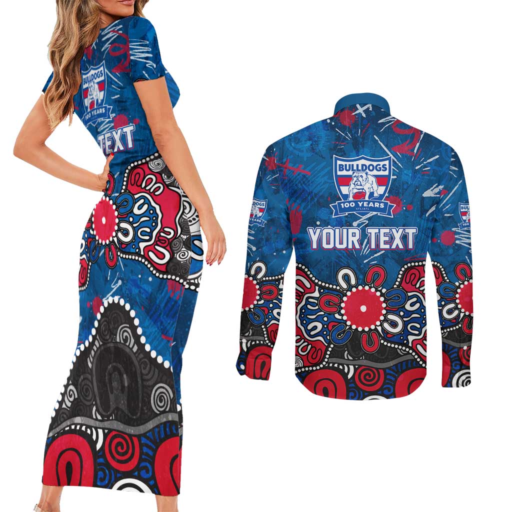 Personalized Western Bulldogs 100 Years Anniversary Couples Matching Short Sleeve Bodycon Dress and Long Sleeve Button Shirt Aboriginal Dot Painting Graffiti Style