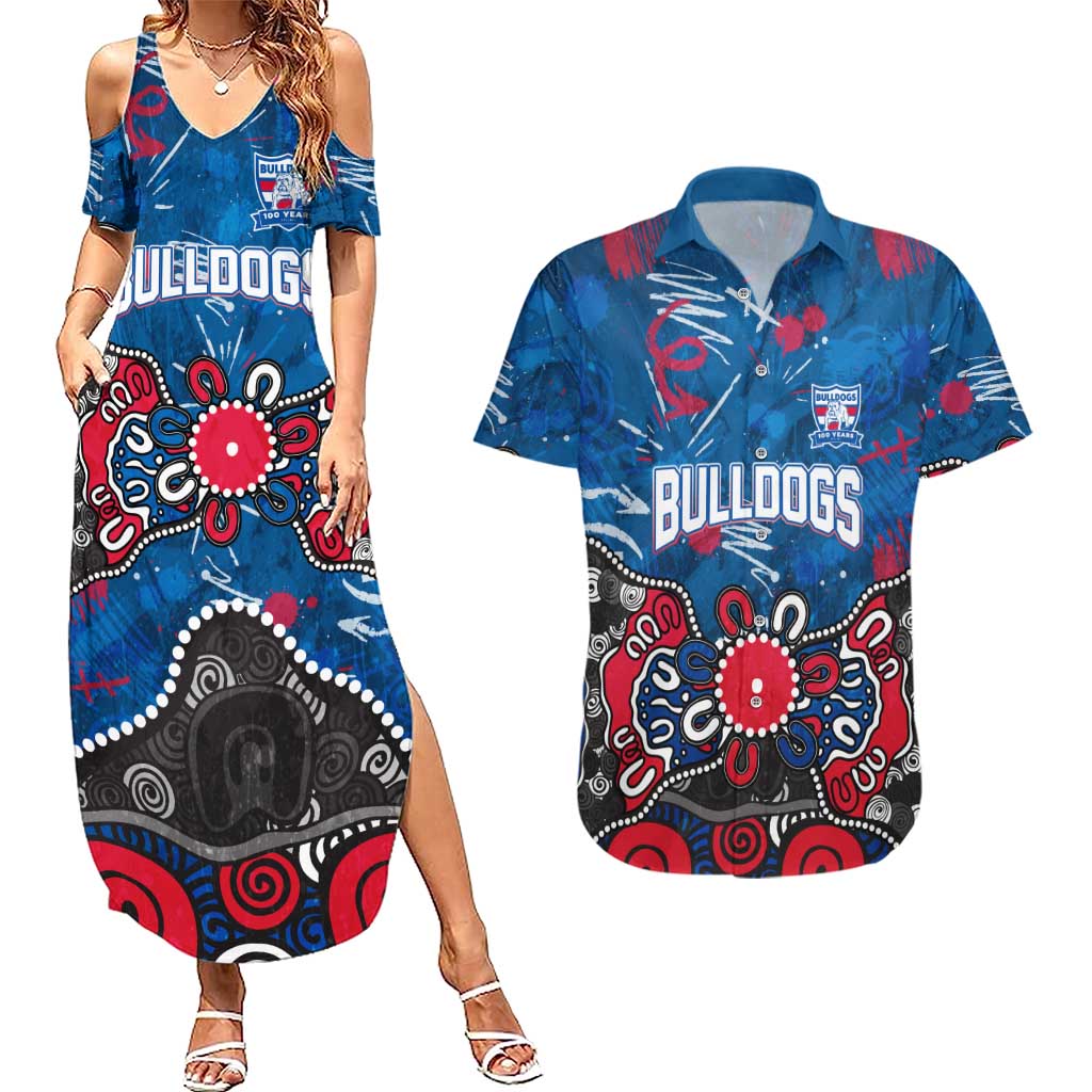 Personalized Western Bulldogs 100 Years Anniversary Couples Matching Summer Maxi Dress and Hawaiian Shirt Aboriginal Dot Painting Graffiti Style