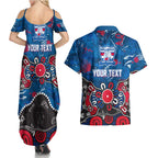 Personalized Western Bulldogs 100 Years Anniversary Couples Matching Summer Maxi Dress and Hawaiian Shirt Aboriginal Dot Painting Graffiti Style