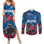Personalized Western Bulldogs 100 Years Anniversary Couples Matching Summer Maxi Dress and Long Sleeve Button Shirt Aboriginal Dot Painting Graffiti Style